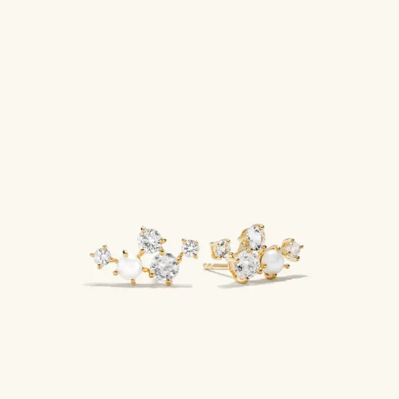 Shop Mini Pearl Topaz Climber Studs Earrings