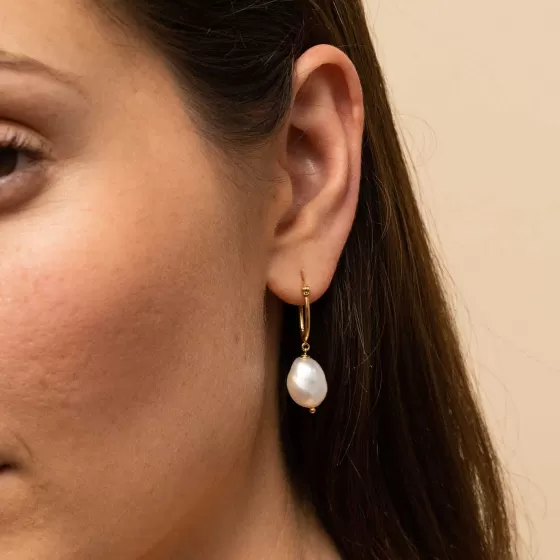 Fashion Organic Pearl Hoops Earrings